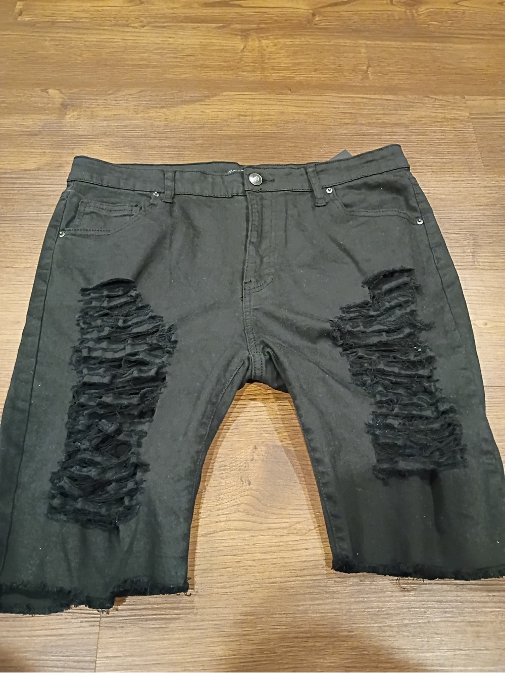 Fashion Nova Black Denim Shorts with Distressed Detail